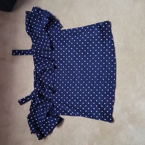 J. Crew Polka Dot Cold Shoulder Ruffle Top